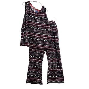 MUK LUKS plus Size 2X stretch 2-Pc Pajama Set  animal print black pink